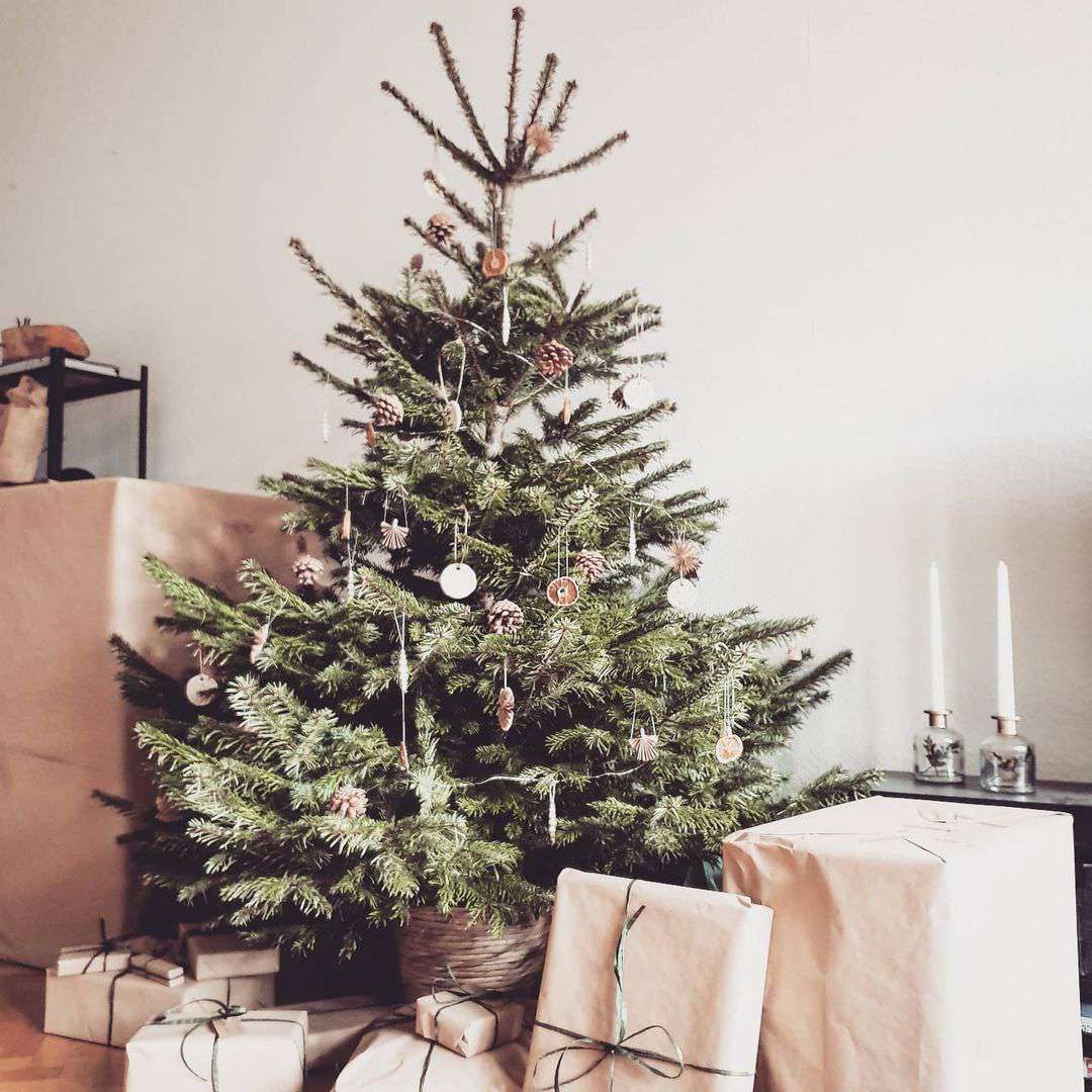 arbre de noël avec guirlande orange