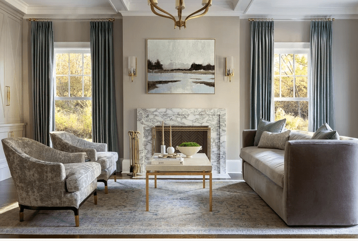 Gray living room with silver furniture 