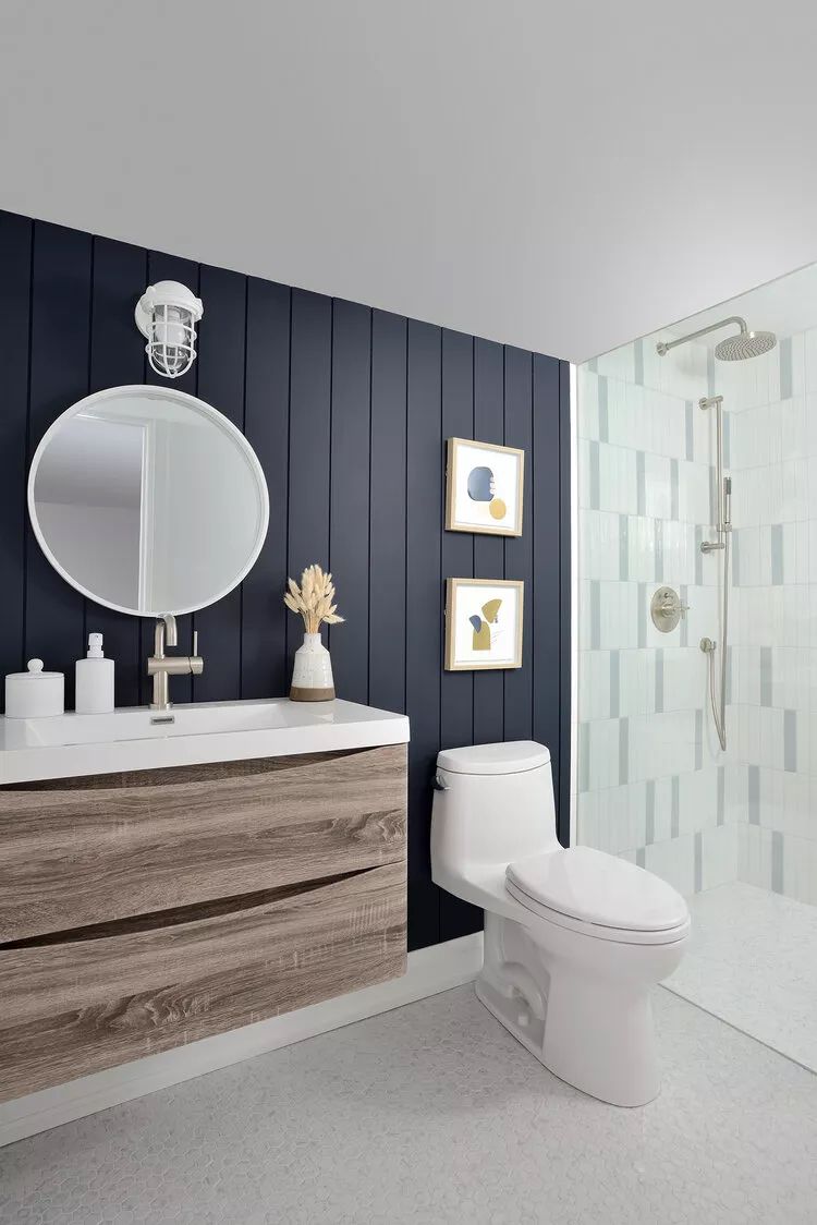 salle de bain côtière idées de mur d'accent en shiplap