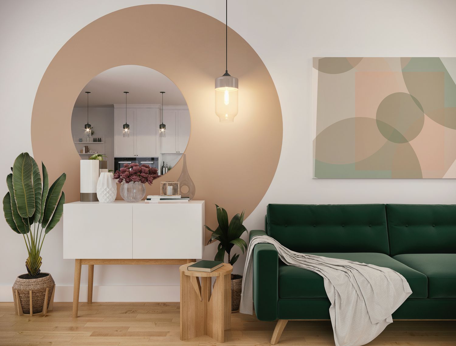 salon avec décalcomanies murales aux couleurs sourdes