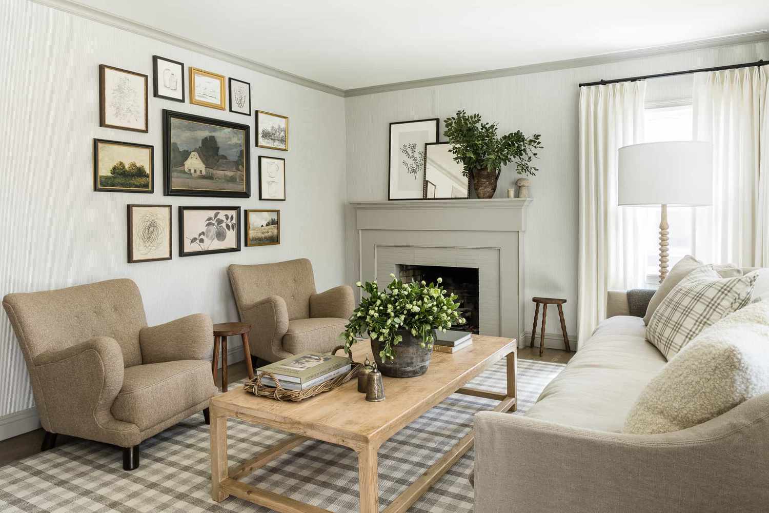 Gray living room with beige furniture