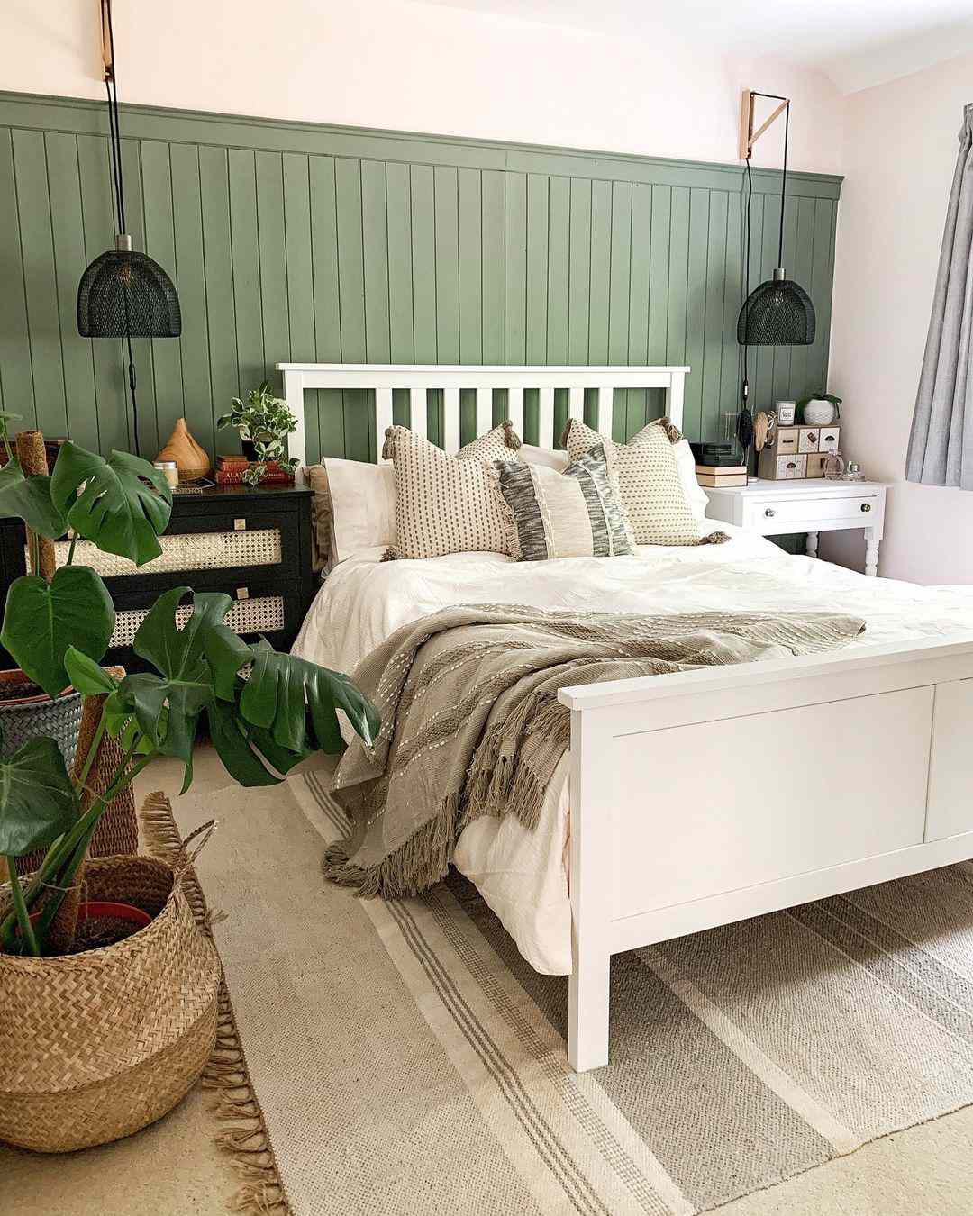 chambre à coucher boho vert sauge