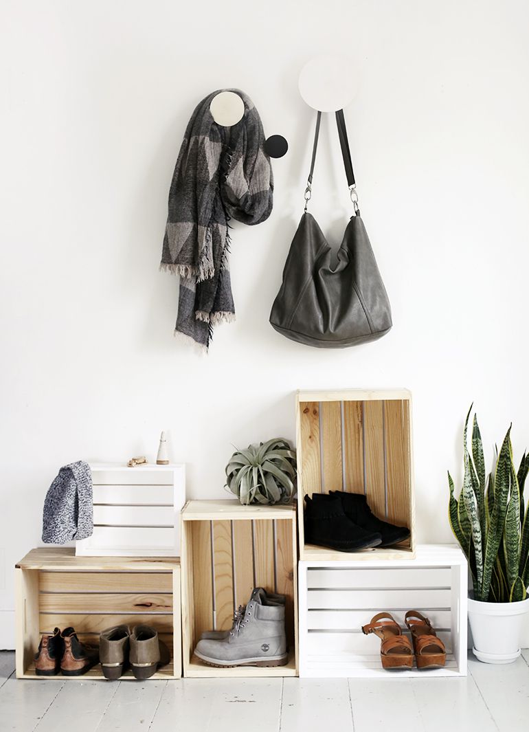 rangement diy pour chaussures dans l'entrée
