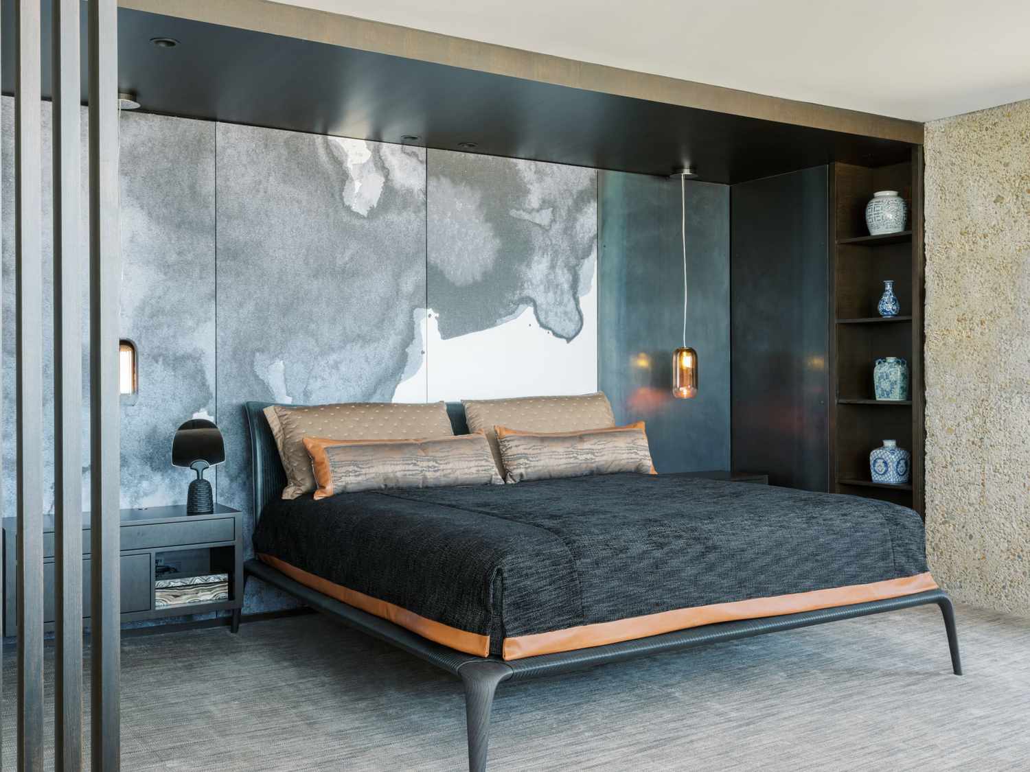 chambre à coucher bleu tourbillonnant