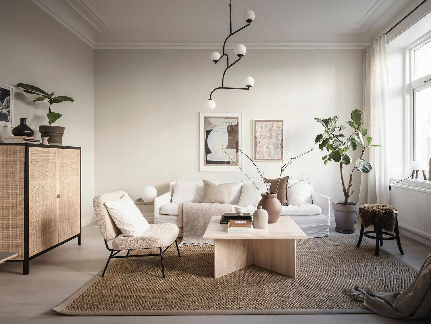 matériaux naturels dans le salon Japandi