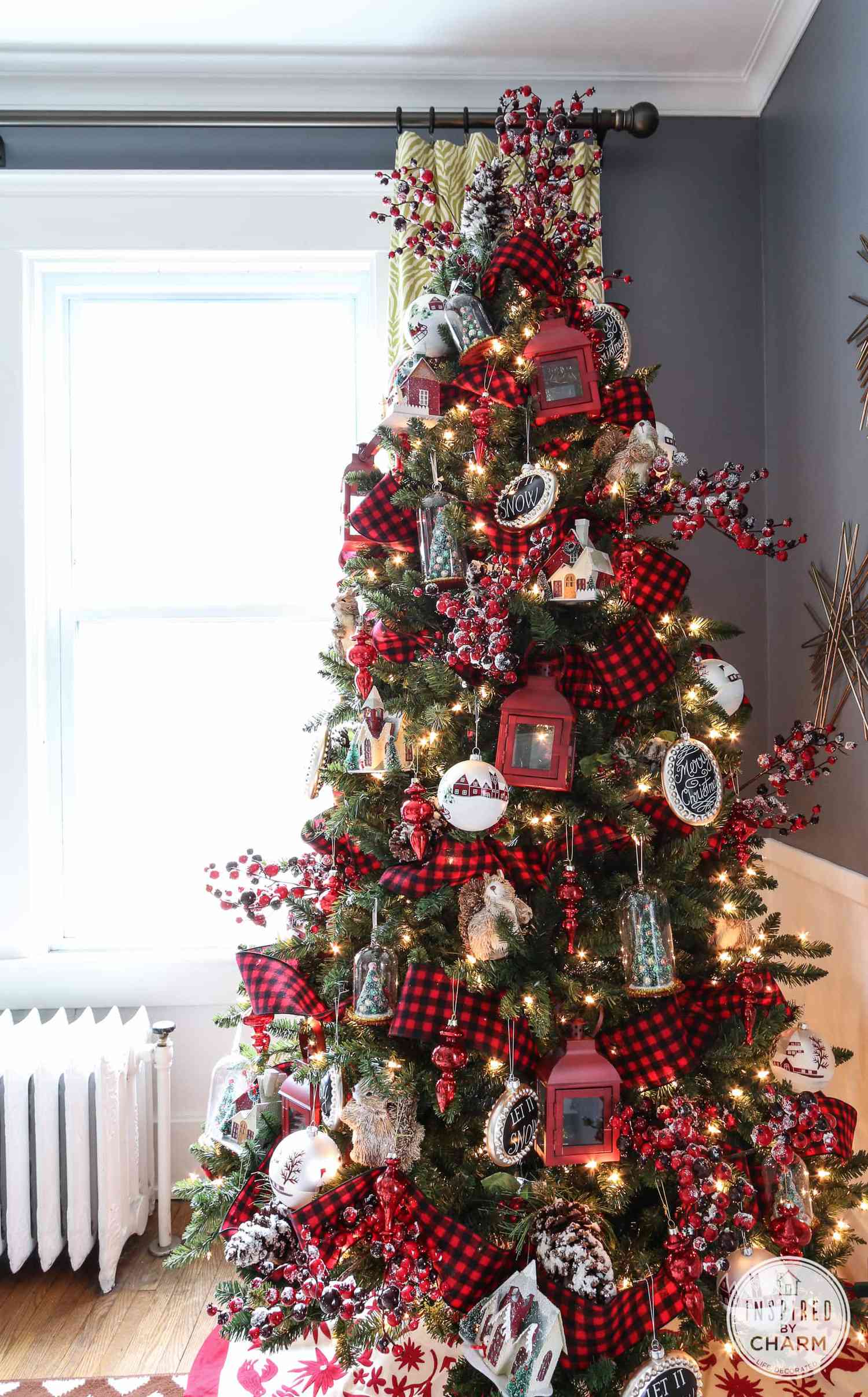 ruban vichy rouge et noir pour sapin de Noël
