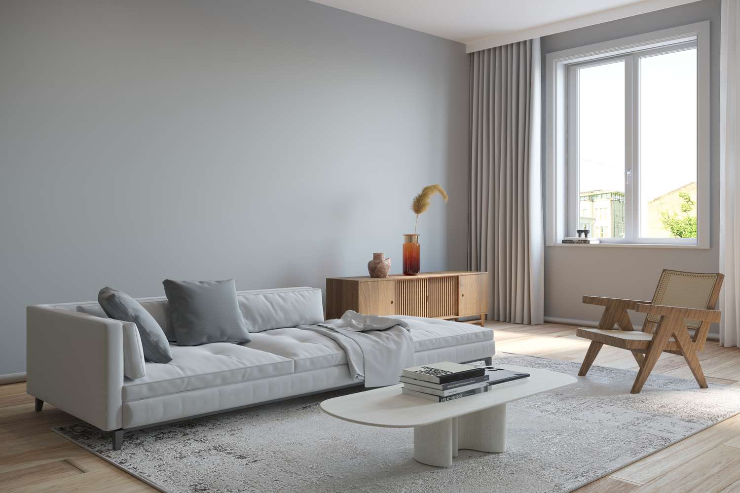 Chambre aux murs gris