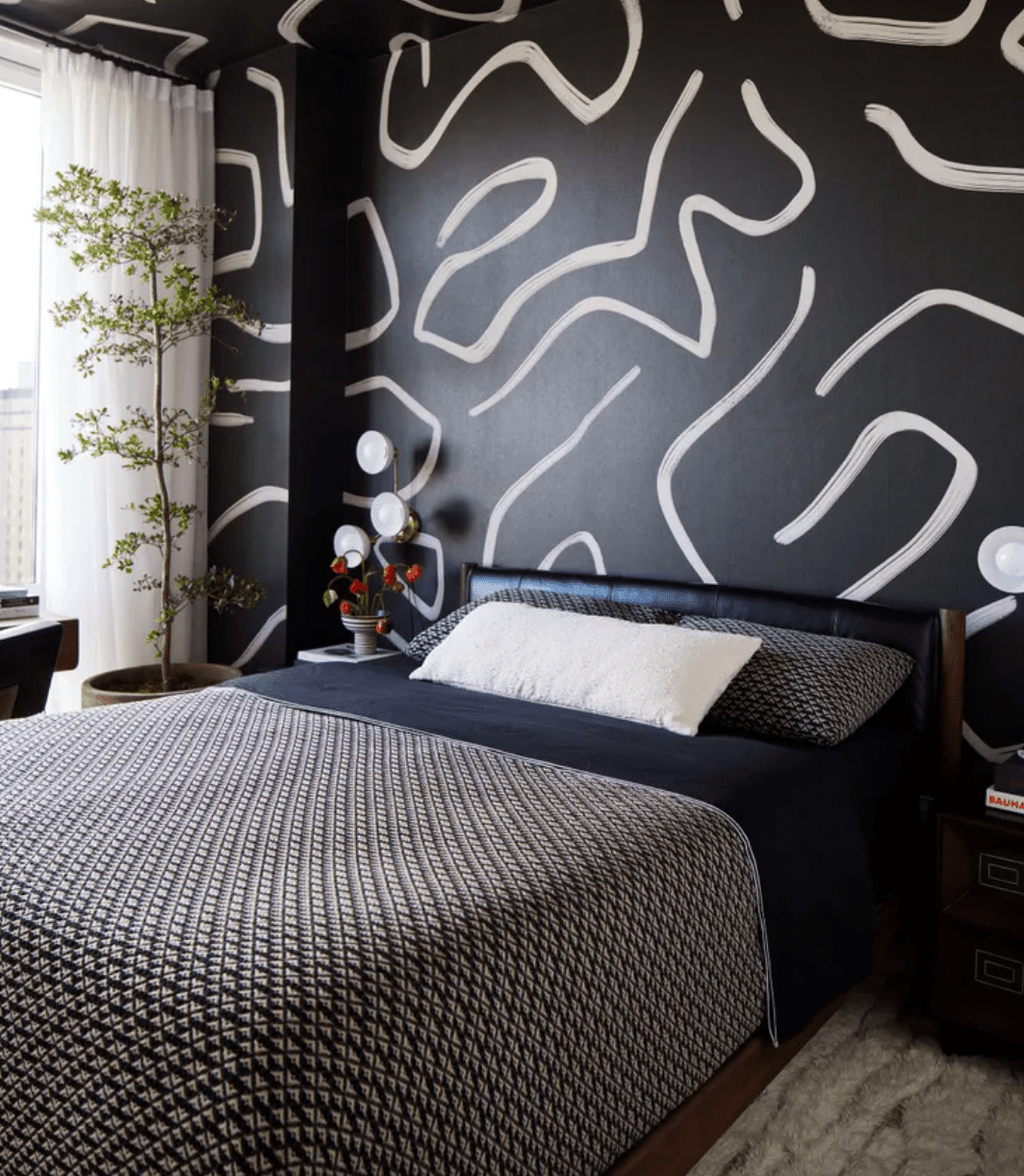 papier peint moderne noir et blanc dans la chambre à coucher