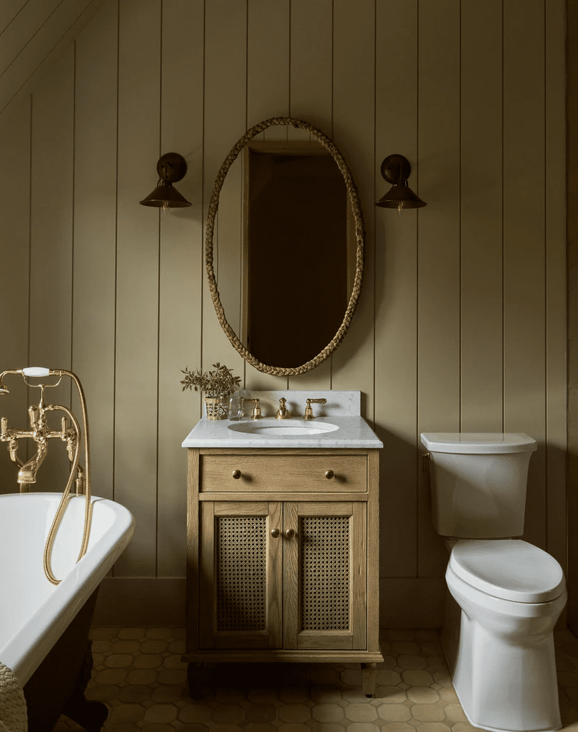 vanité de salle de bain en canne