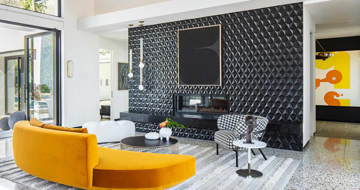 mur accent cheminée avec carrelage 3D