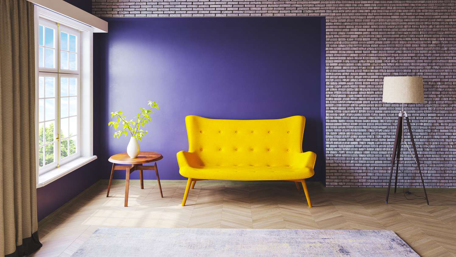 chambre violette et jaune
