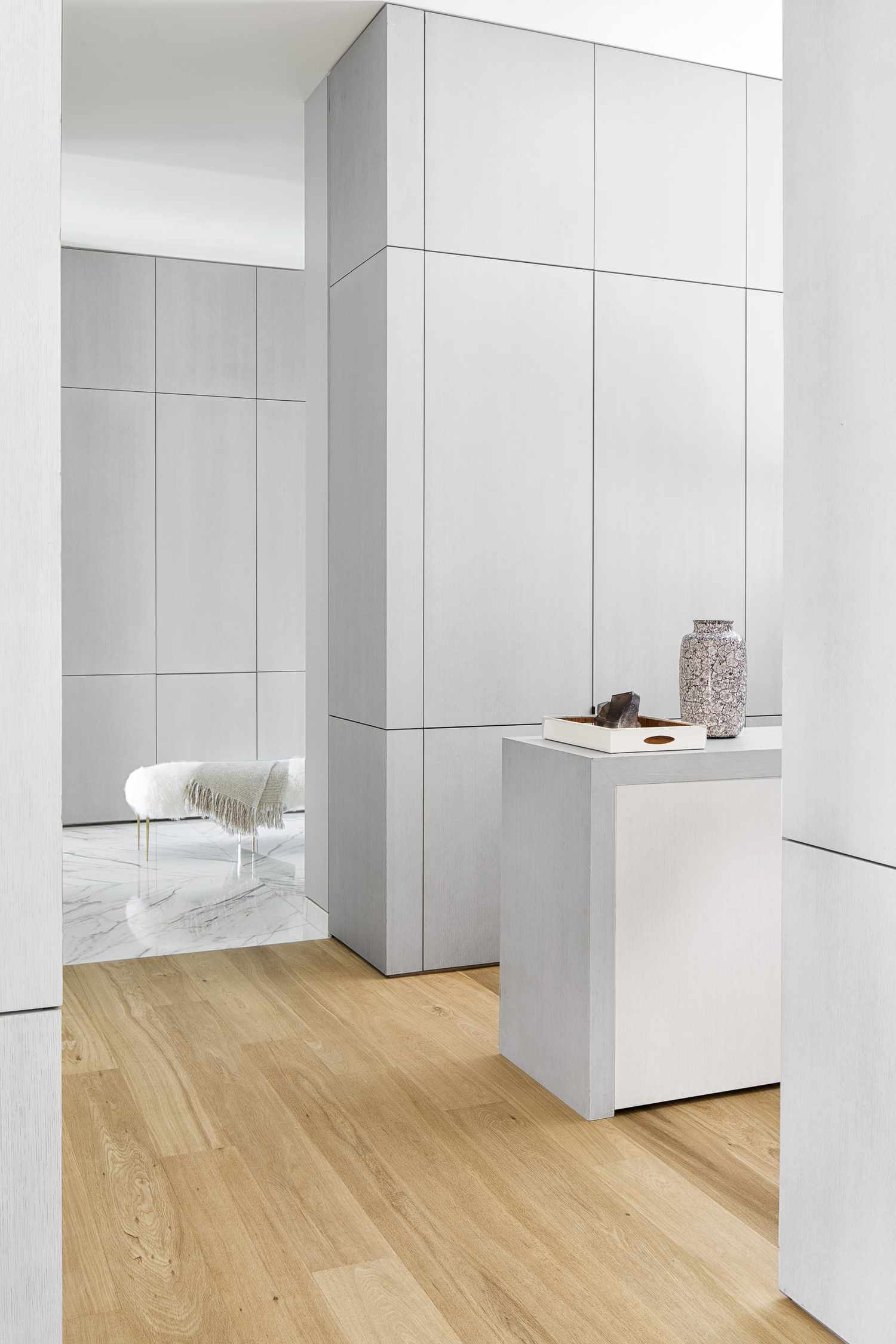 Design d'armoire à façade plate dans une cuisine.