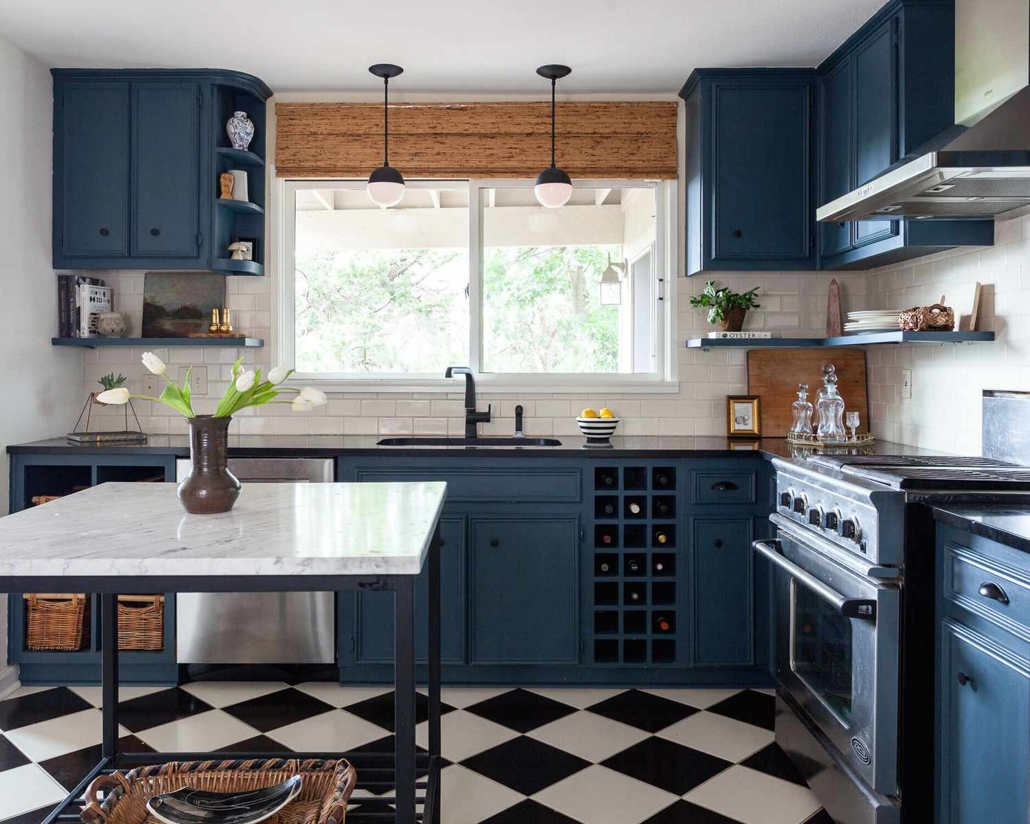 retro kitchen with checkerboard flooring