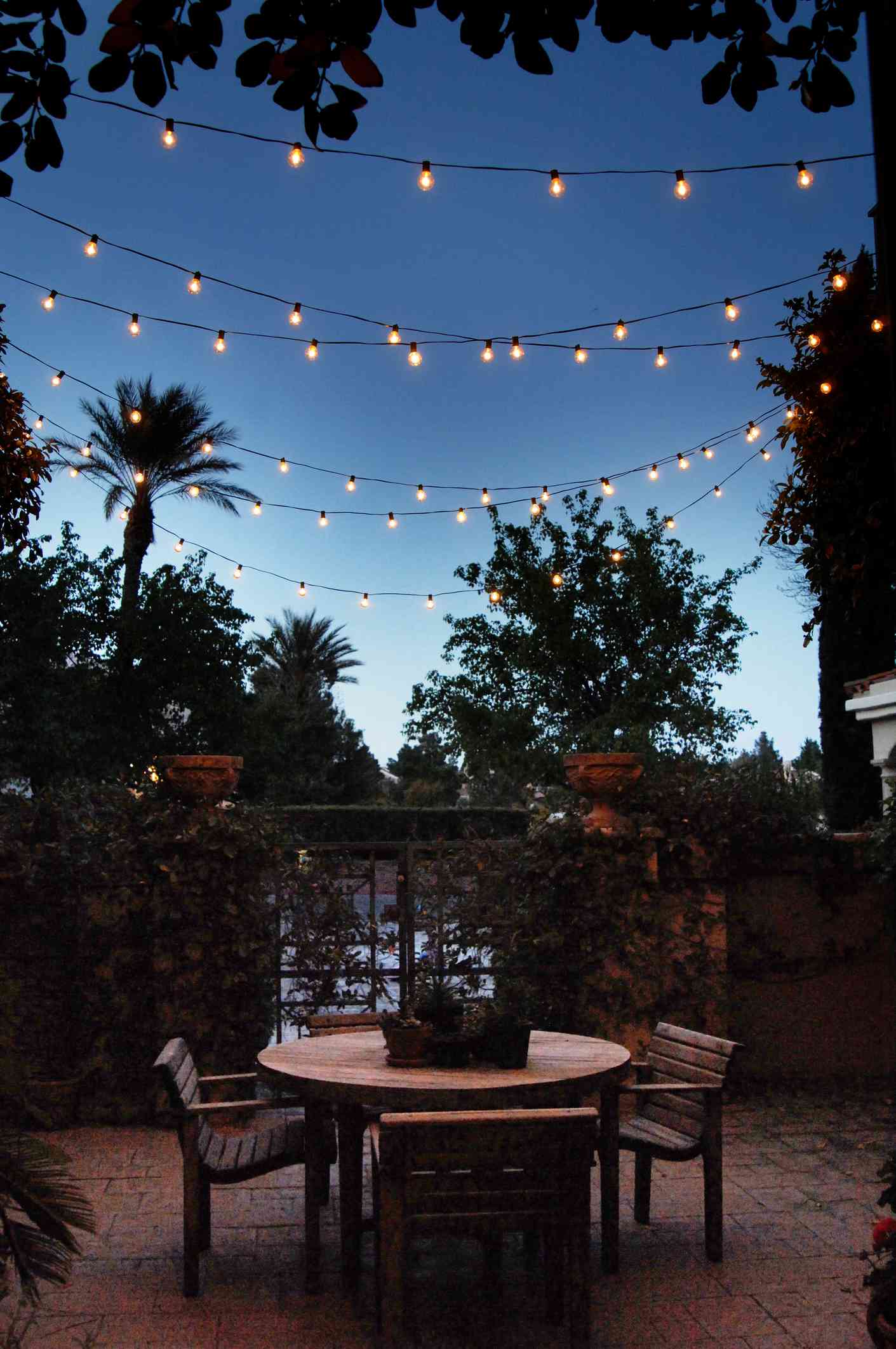 guirlandes lumineuses dans le jardin