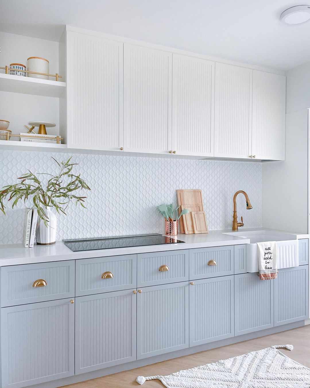 Soft blue and white kitchen