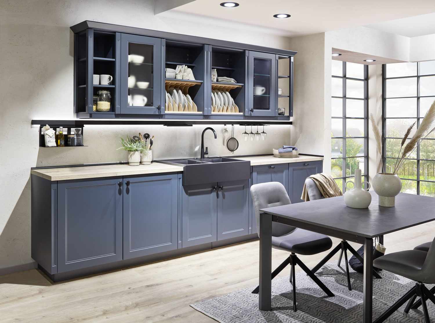 glass-front kitchen cabinet styling ideas