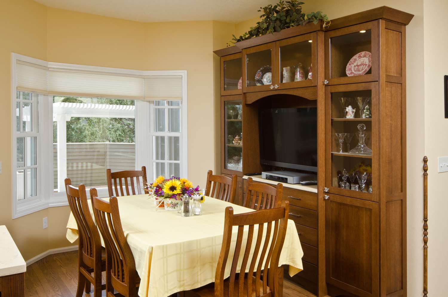 wood china cabinet in dining room