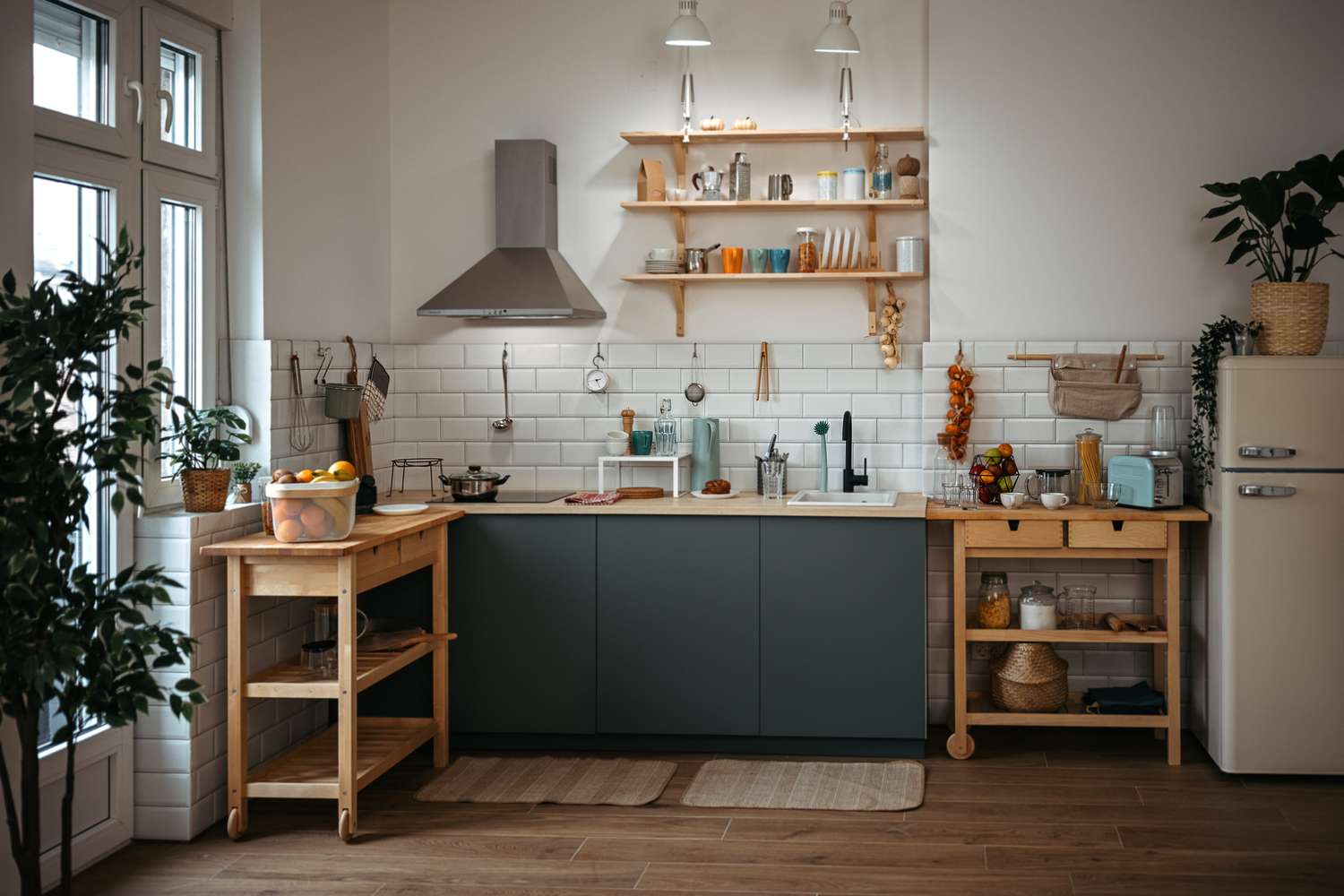 open shelving in kitchen