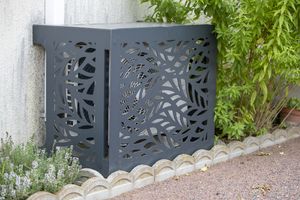 Leaf pattern cut metal grill screen cover for outdoor air conditioner compressor unit