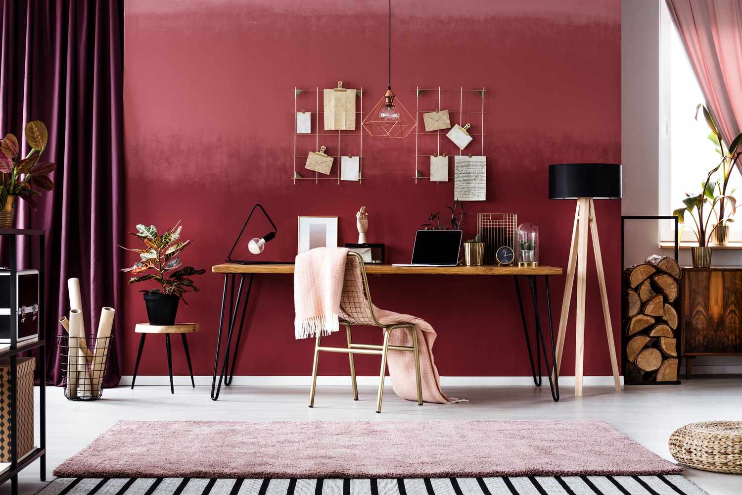 burgundy home office decor