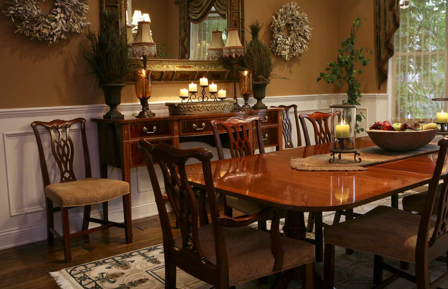 heavy dark dining set in dining room