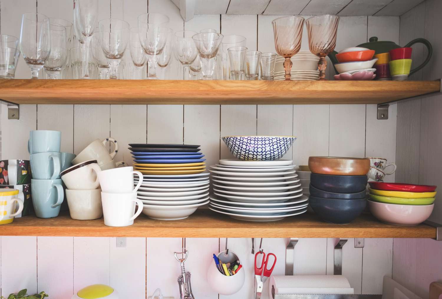 messy open shelving