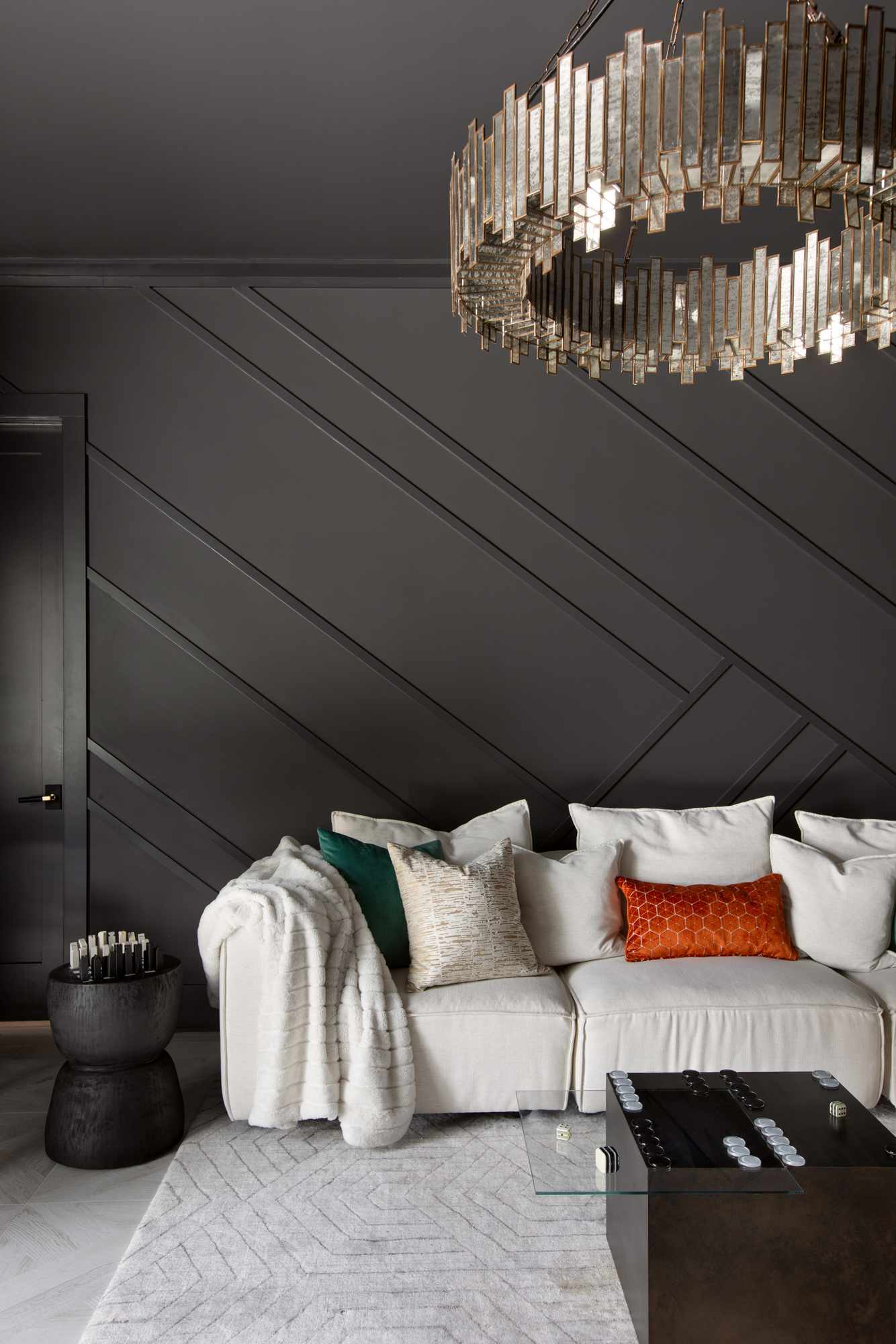 Gray ceiling and walls in a living room