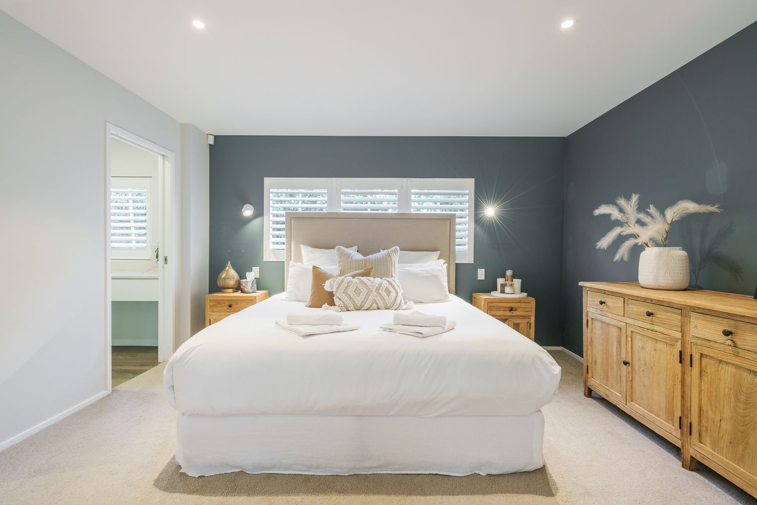 Bedroom interior with bed furniture.