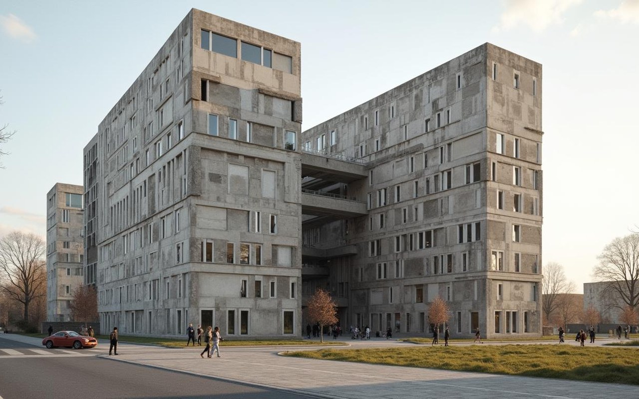 Illustration réaliste sur Architecture brutaliste : histoire, caractéristiques et influence contemporaine