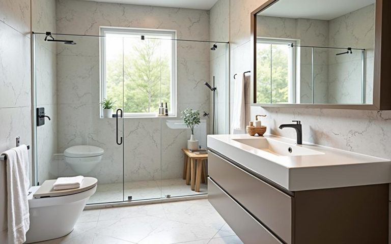 Illustration réaliste sur Idées d'aménagement douche : 15 solutions pour transformer votre salle de bain
