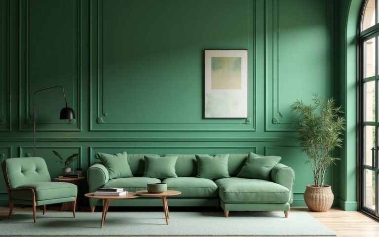 Illustration réaliste sur Salon vert sauge : créer une ambiance apaisante et tendance