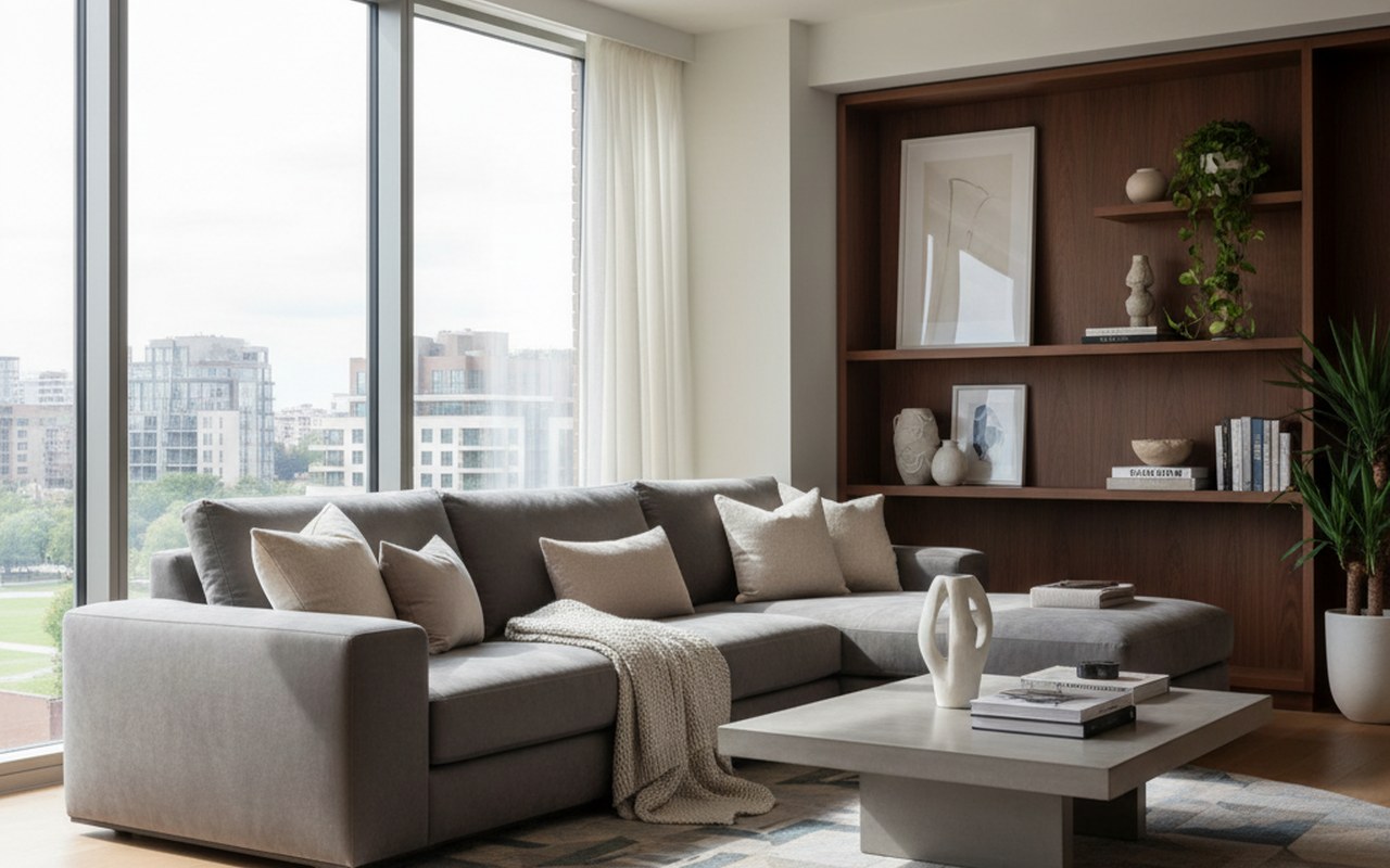 Canapé en tissu Alcantara dans un intérieur moderne, illustrant luxe et confort.