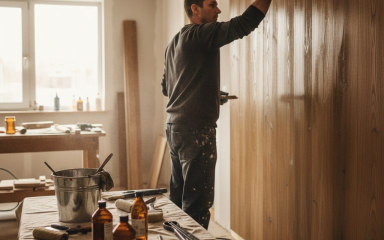 Artisan traitant des boiseries intérieures pour les protéger contre les nuisibles.
