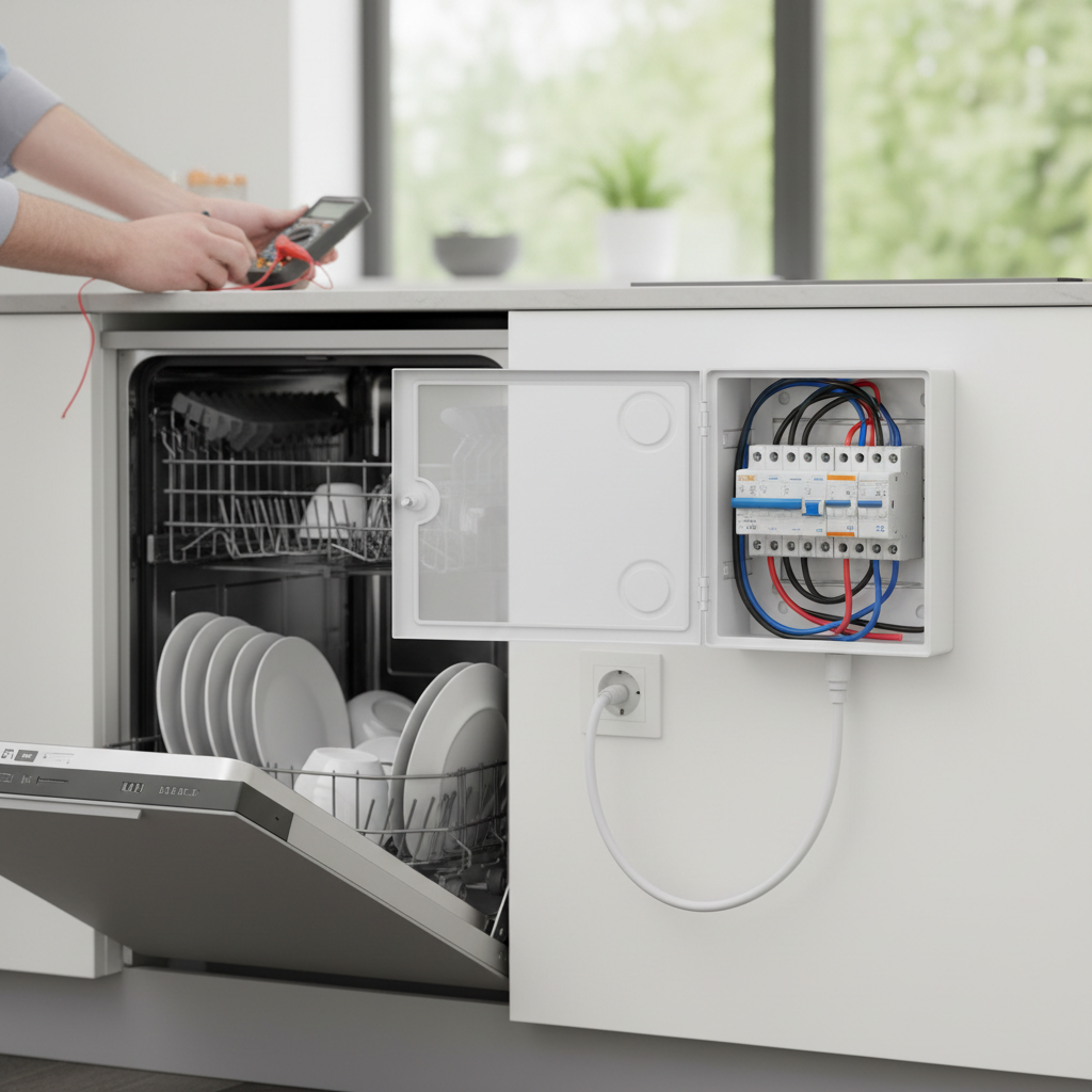 Illustration réaliste sur Lave-vaisselle et disjoncteur : installation électrique conforme